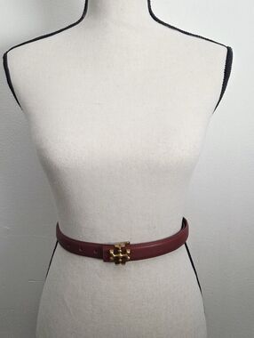 Burgundy Belt With Gold Cross Buckle